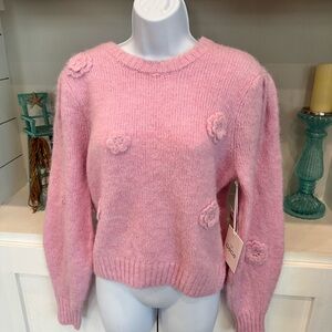 CeCe Pink Floral Wool Blend Soft Sweater